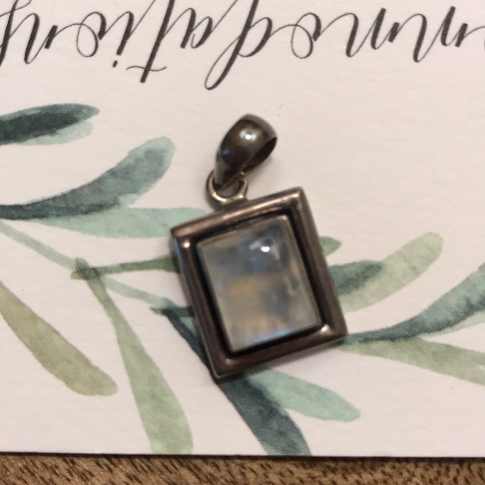 Sterling Silver Genuine Moonstone square pendant charm
